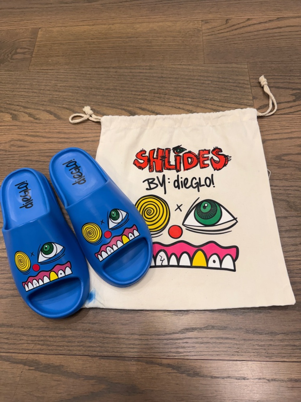 Dieglo! Shlides Blue Graphic Slide Sandals size 10